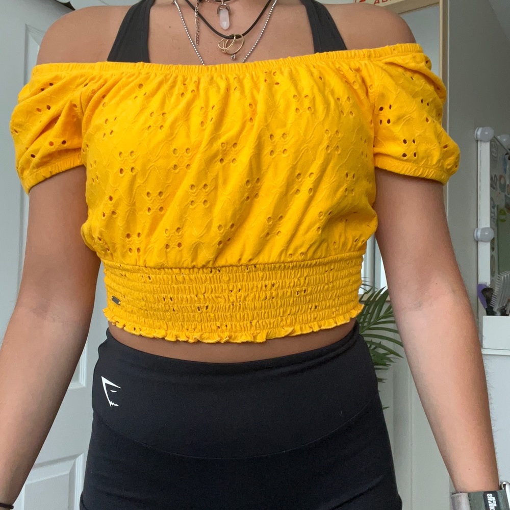 Yellow cold shoulder top